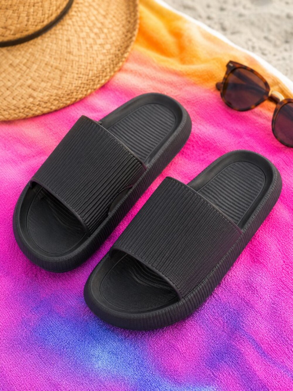 Julia Rose Black Insanely Comfy Slides S/M 6-8 - New In Bag